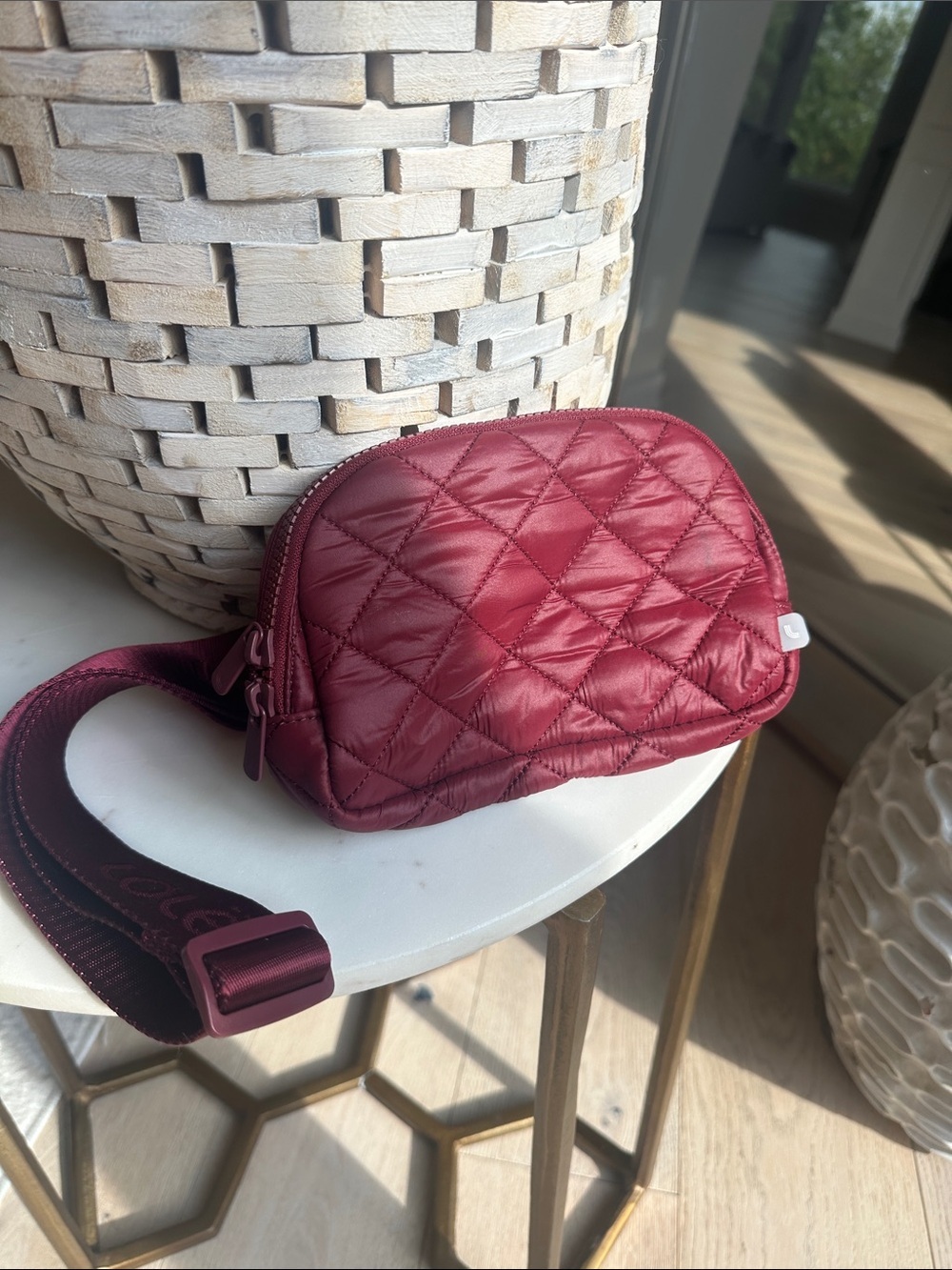 Lole Quilted Burgundy Crossbody Bag with Wide Strap